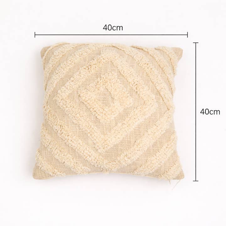 DiamondNest Tufted Cotton Cushion – Natural 40 × 40 cm