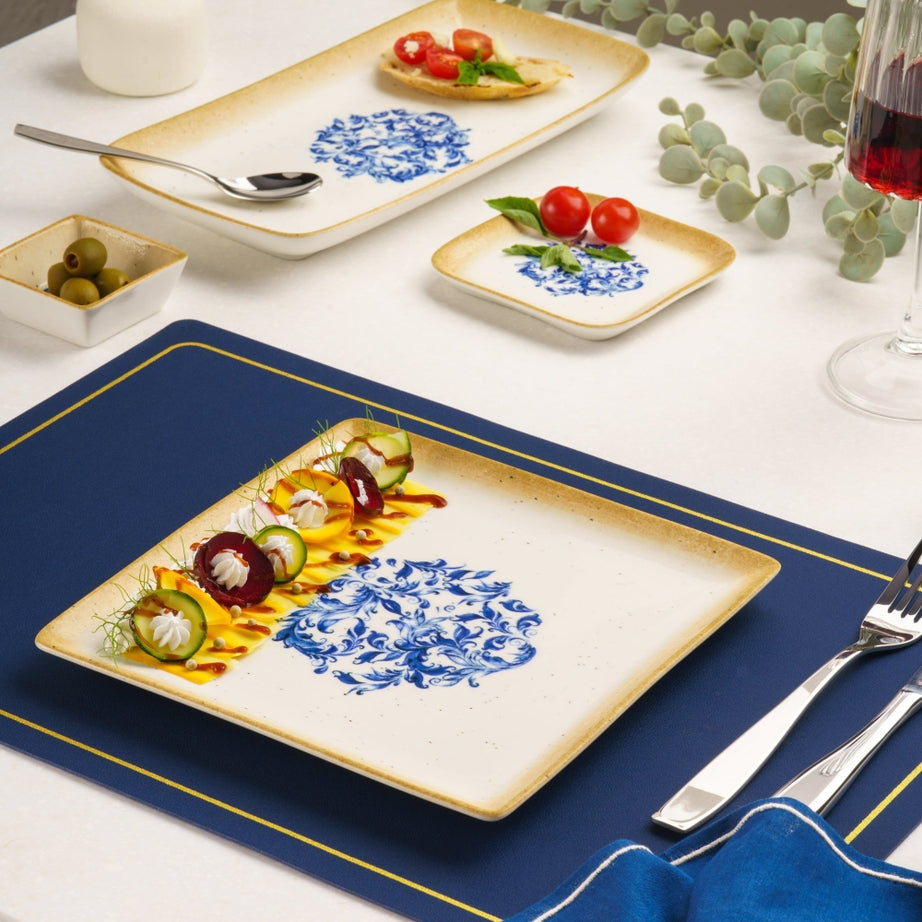 Cruise Amalfi Juliet Square Porcelain Platter with Foot 27cm – Set of 6 | Mediterranean Serving Platter | Professional Hospitality Tableware