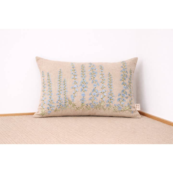 Cascade Floral Embroidered Cotton Lumbar Cushion- 40x60 cm