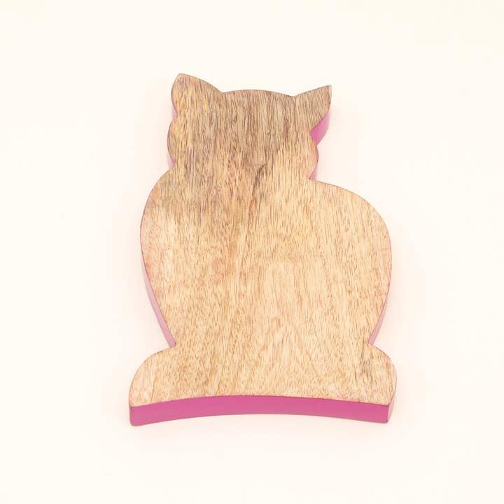 Cat Shaped Mango Wood Serving Board with Colour Edge