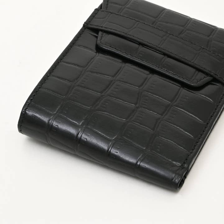Men’s Leather Wallet 3S Scrblk – Premium Black Croc Look Napa Leather Wallet with Coin Pocket & 6 Card Slots | Elegant Slim Bifold Wallet