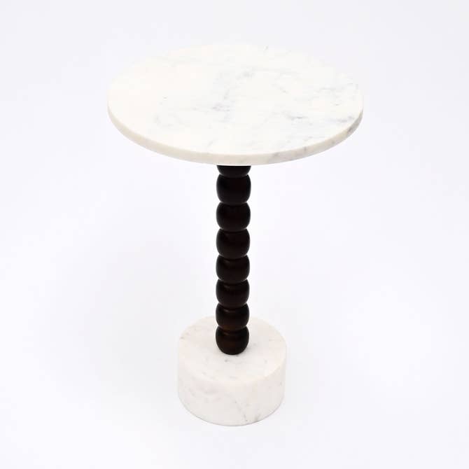 Mable Wood Drink Table with Marble Top