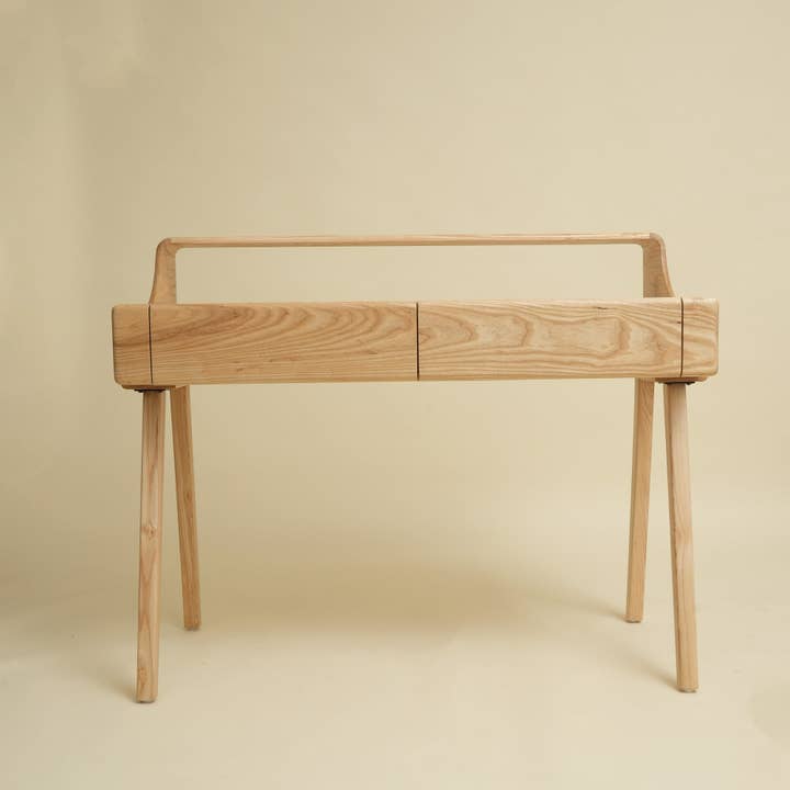 Solid Mango Wood Study Desk – Modern Writing Desk with 2 Drawers | Natural Finish