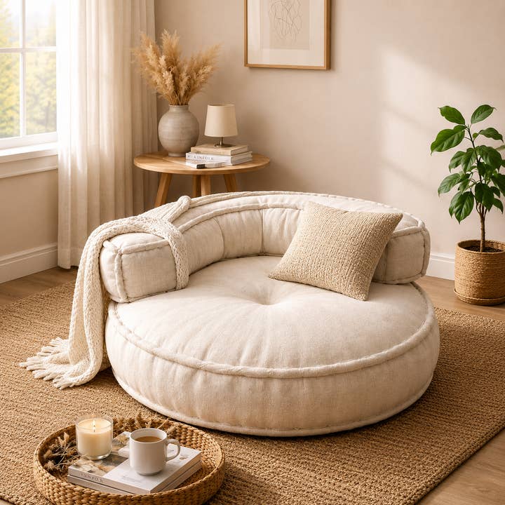 White Floor Sofa Chair with Backrest - 80 cm