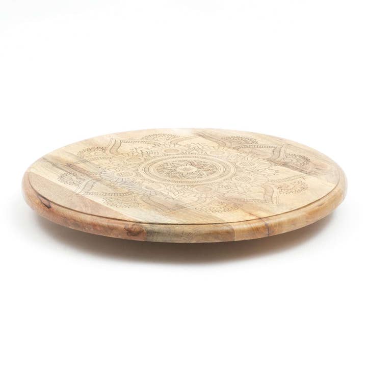 Handcrafted Golden Mandala Wooden Rotating Lazy Susan Serving Tray - Decorative Dining Table Centrepiece