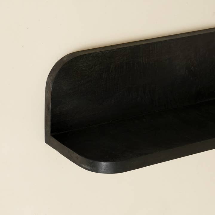 Modern Floating Wall Shelf – Black Display Shelf with Mapa Burl Veneer | Large