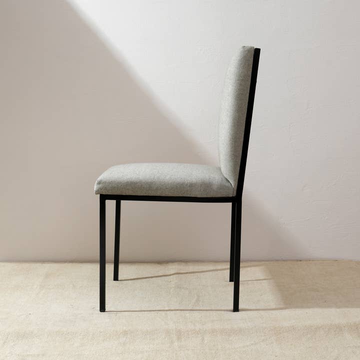 Modern Bouclé Dining Chair – Upholstered Dining Chair with Black Iron Frame | Grey