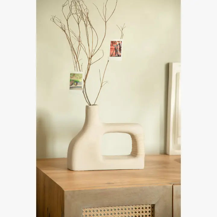 Sarafay Small Handmade Ecomix & Cane Vase - Sustainable Decorative Eco-Friendly Table Desk Accent