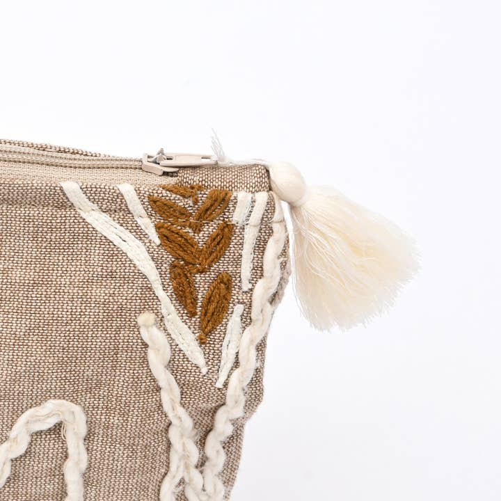 Cotton Pouch – Botanical Embroidered Design – 18x30 cm