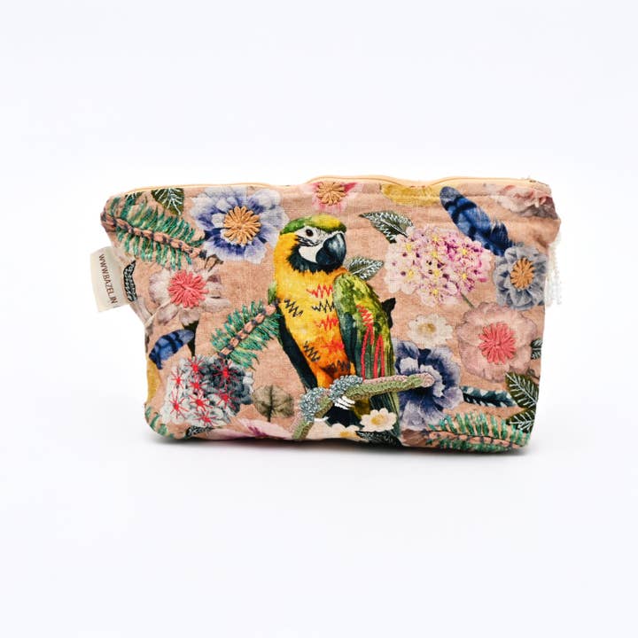 Cotton Pouch – Parrot Floral Embroidered – 18x30 cm