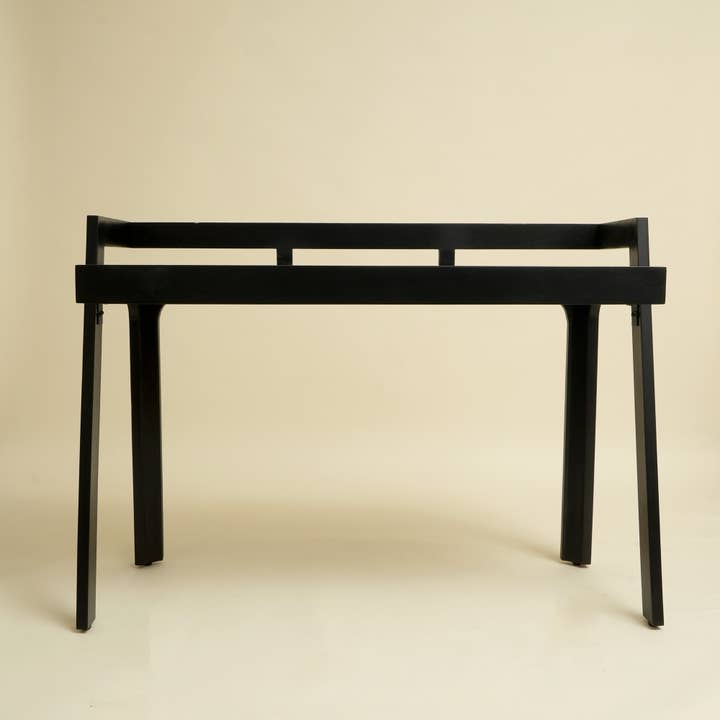 Modern Solid Mango Wood Study Desk – Black Writing Desk with Raised Shelf