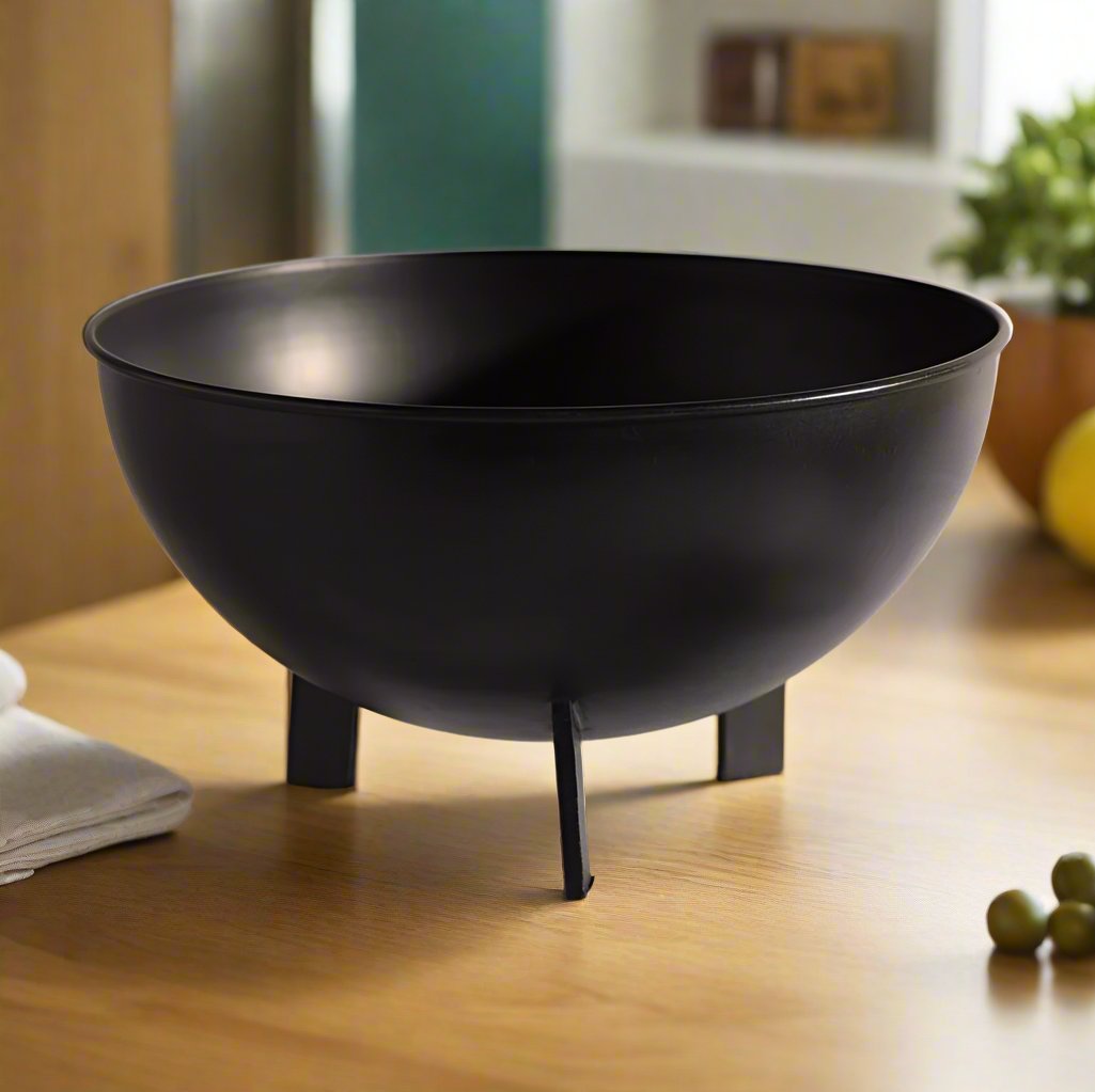 Round Black Metal Decorative Bowl with Legs – Modern and Stylish Accent Piece