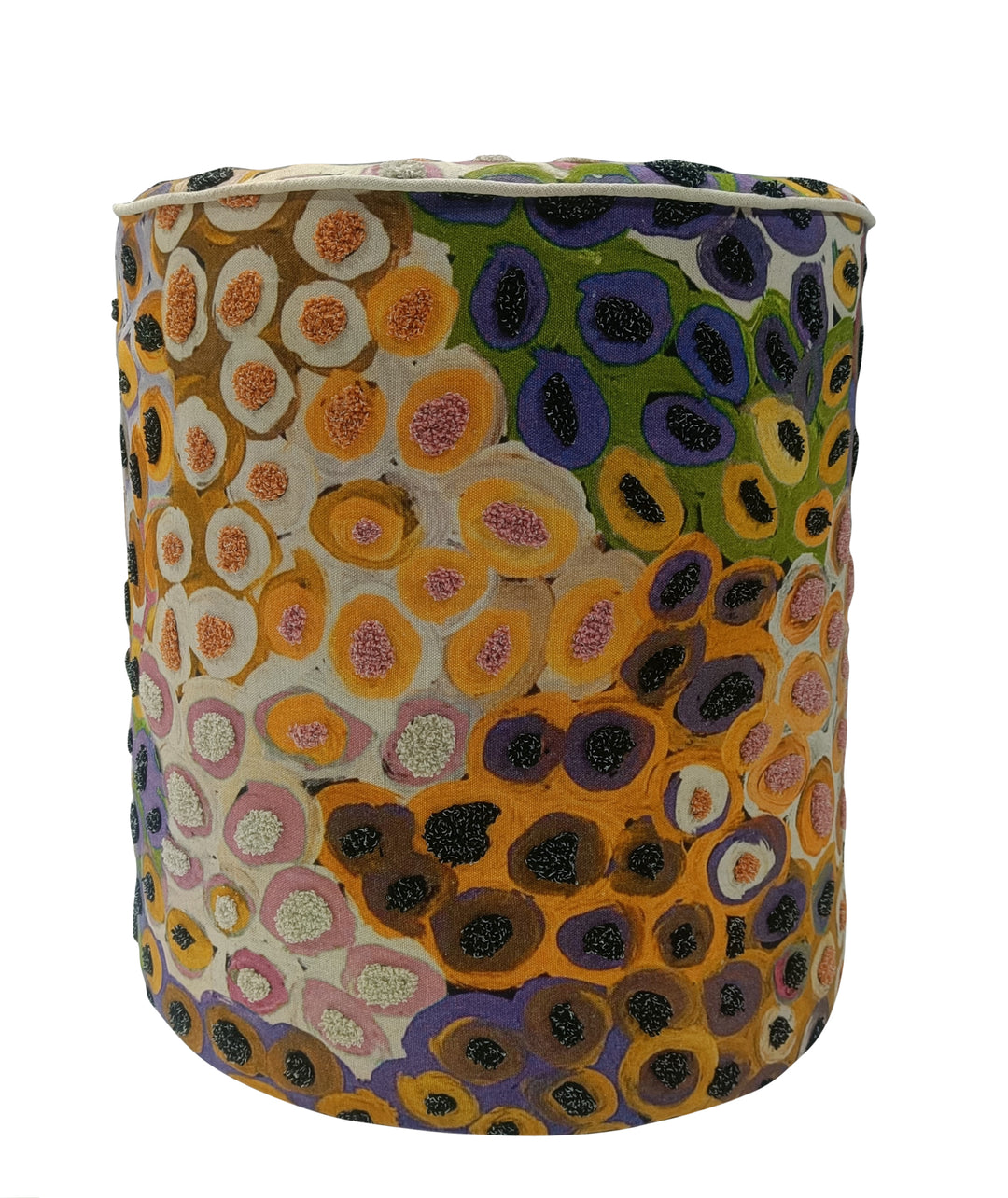 Printed & Embroidered Cotton Pouf – Abstract Design– 40x45 cm