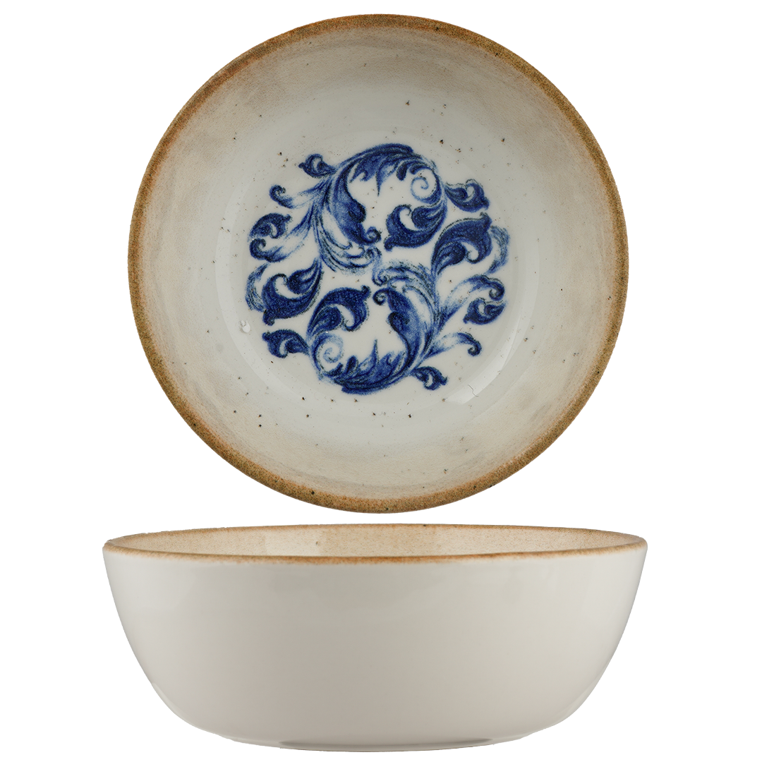 Cruise Amalfi Porcelain Bowl with Foot | Mediterranean Blue Floral Serving Bowl | Professional Hospitality Tableware | Set of 12