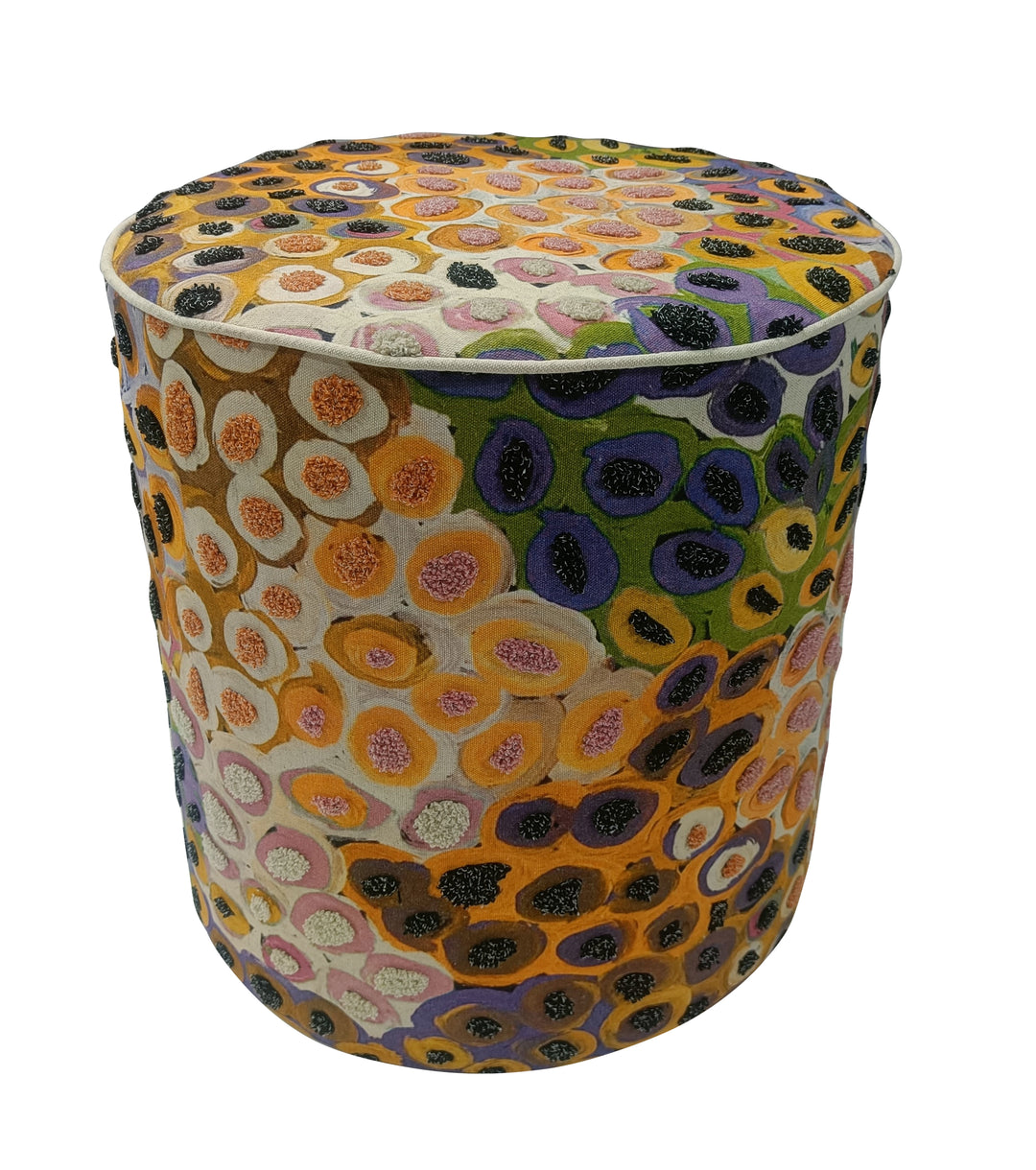 Printed & Embroidered Cotton Pouf – Abstract Design– 40x45 cm