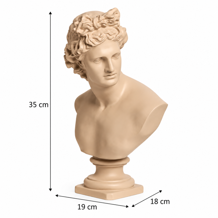 Beige classical-style male bust sculpture on a pedestal base