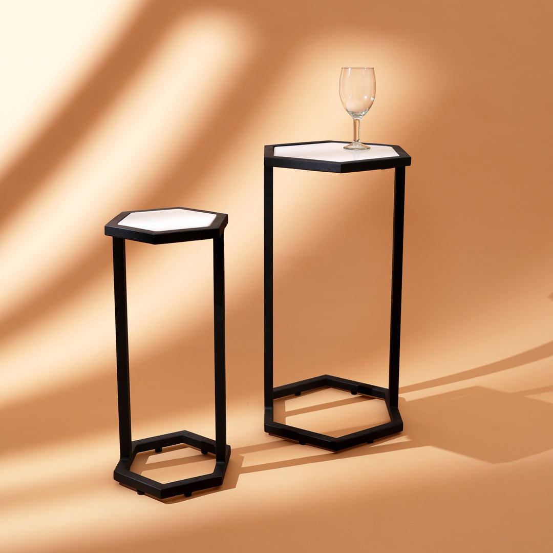 Hexaognal Marble Table  Small Set of 2