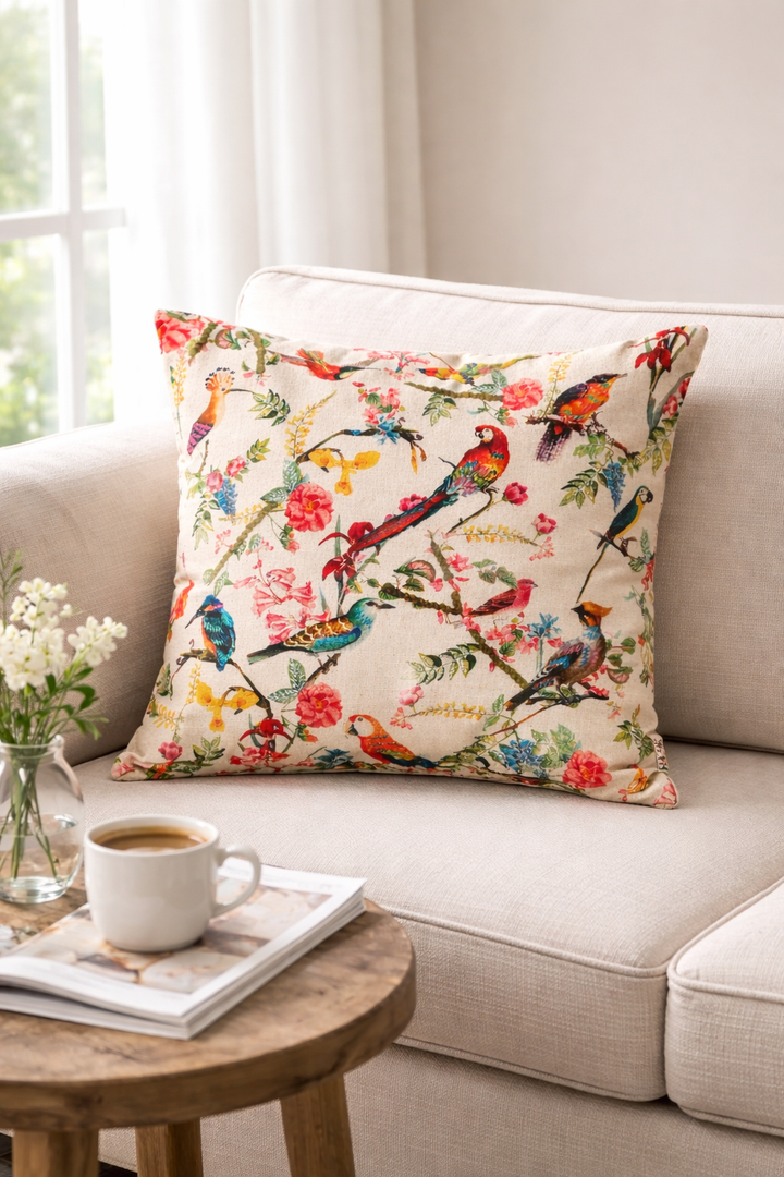 Printed Cotton Cushion- Freya Bird Design- 45x45 cm