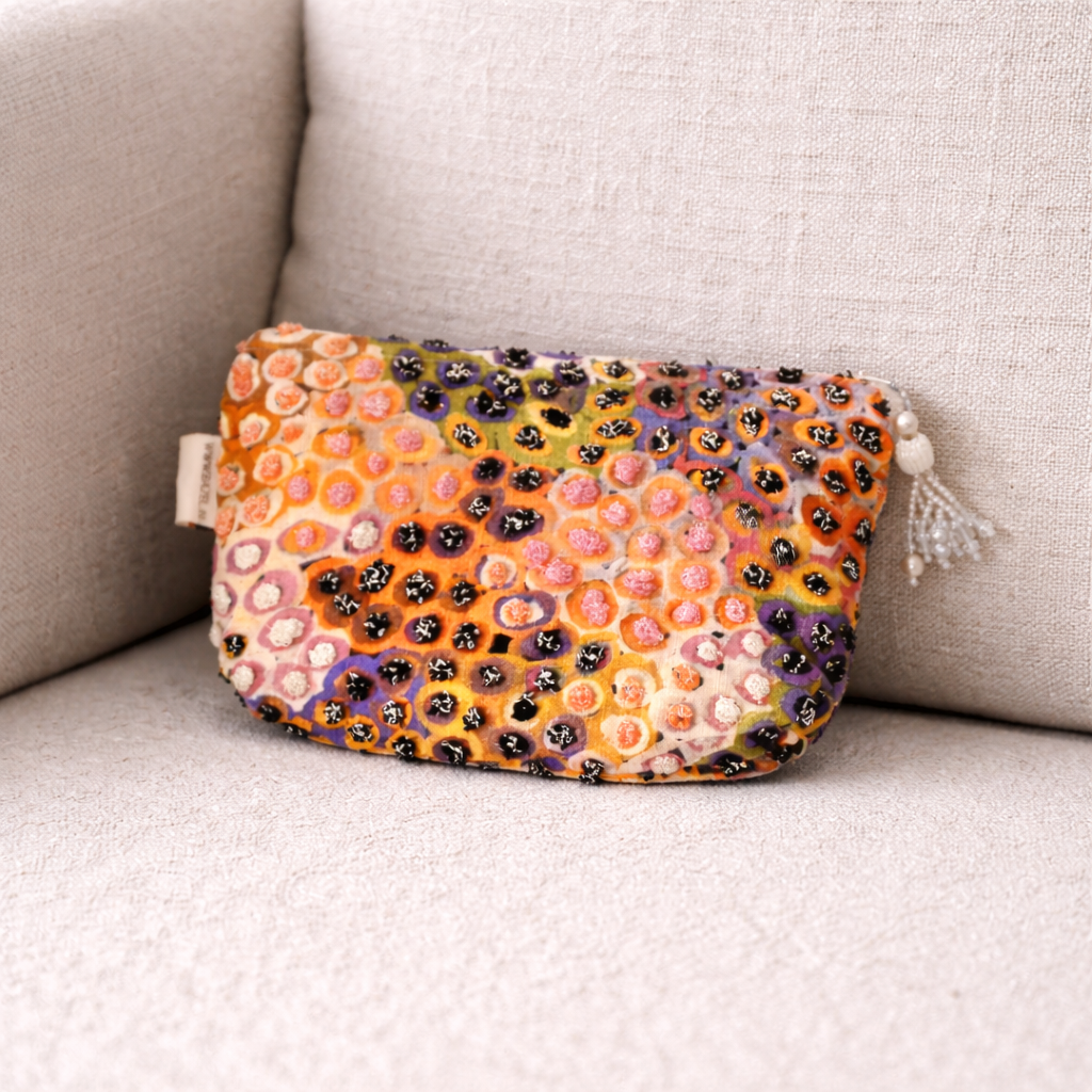Cotton Pouch – Abstract Embroidered Design – 18x30 cm