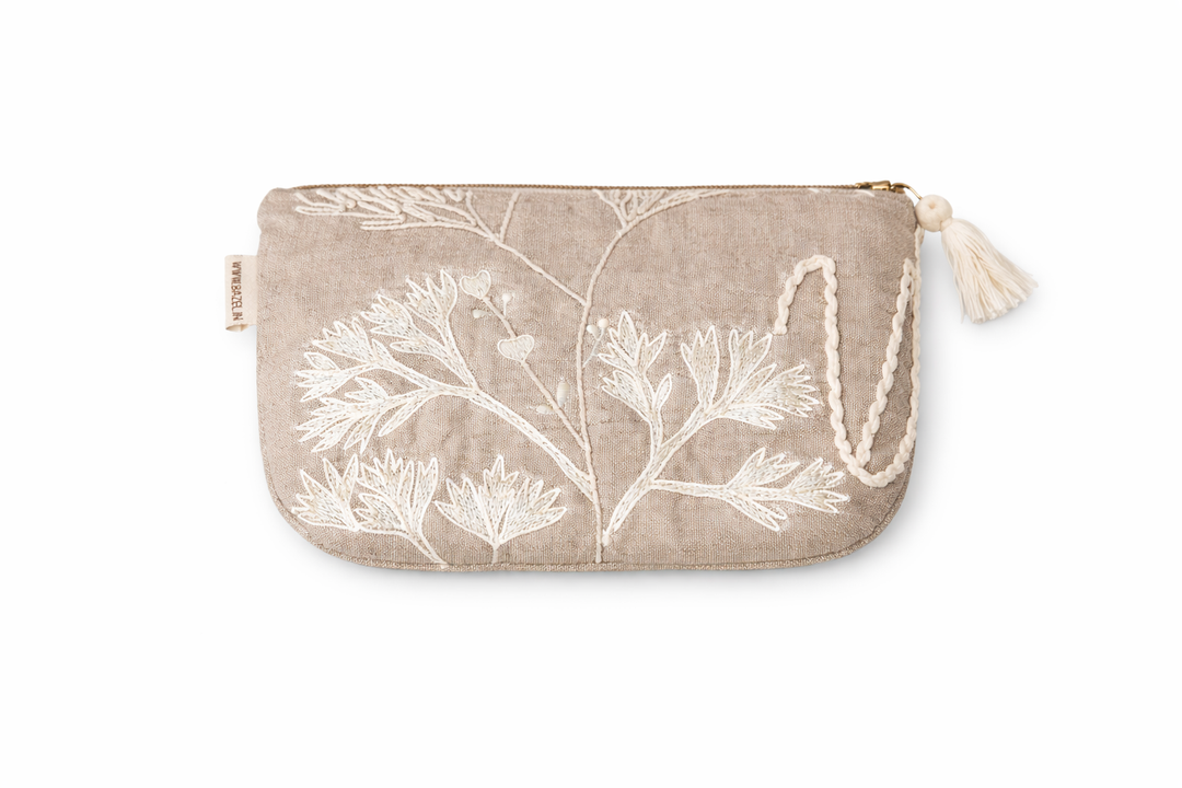 Cotton Pouch – Botanical Embroidered Design – 18x30 cm