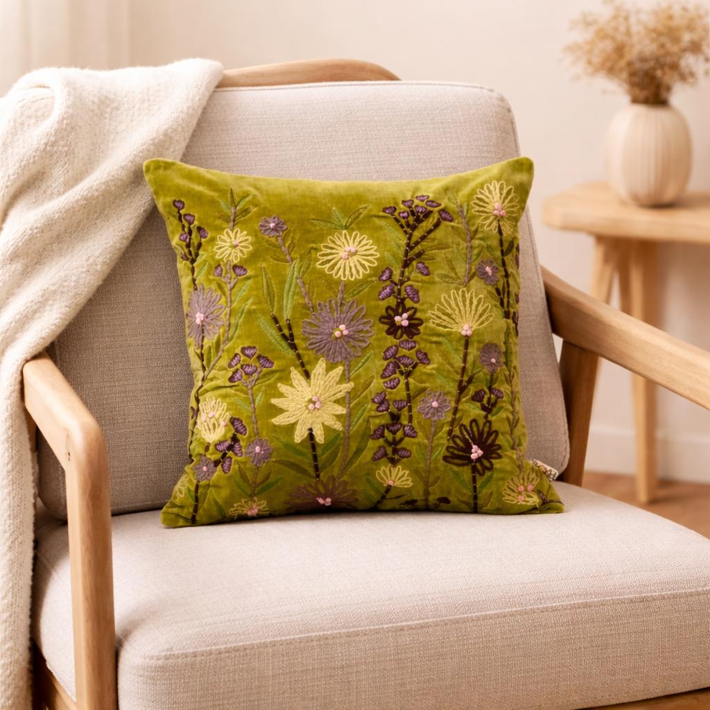 Velvet Cotton Cushion- Sia Green- 45x45 cm