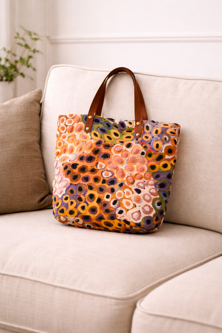 Embroidered Abstract Cotton Tote Bag – 40x48 cm