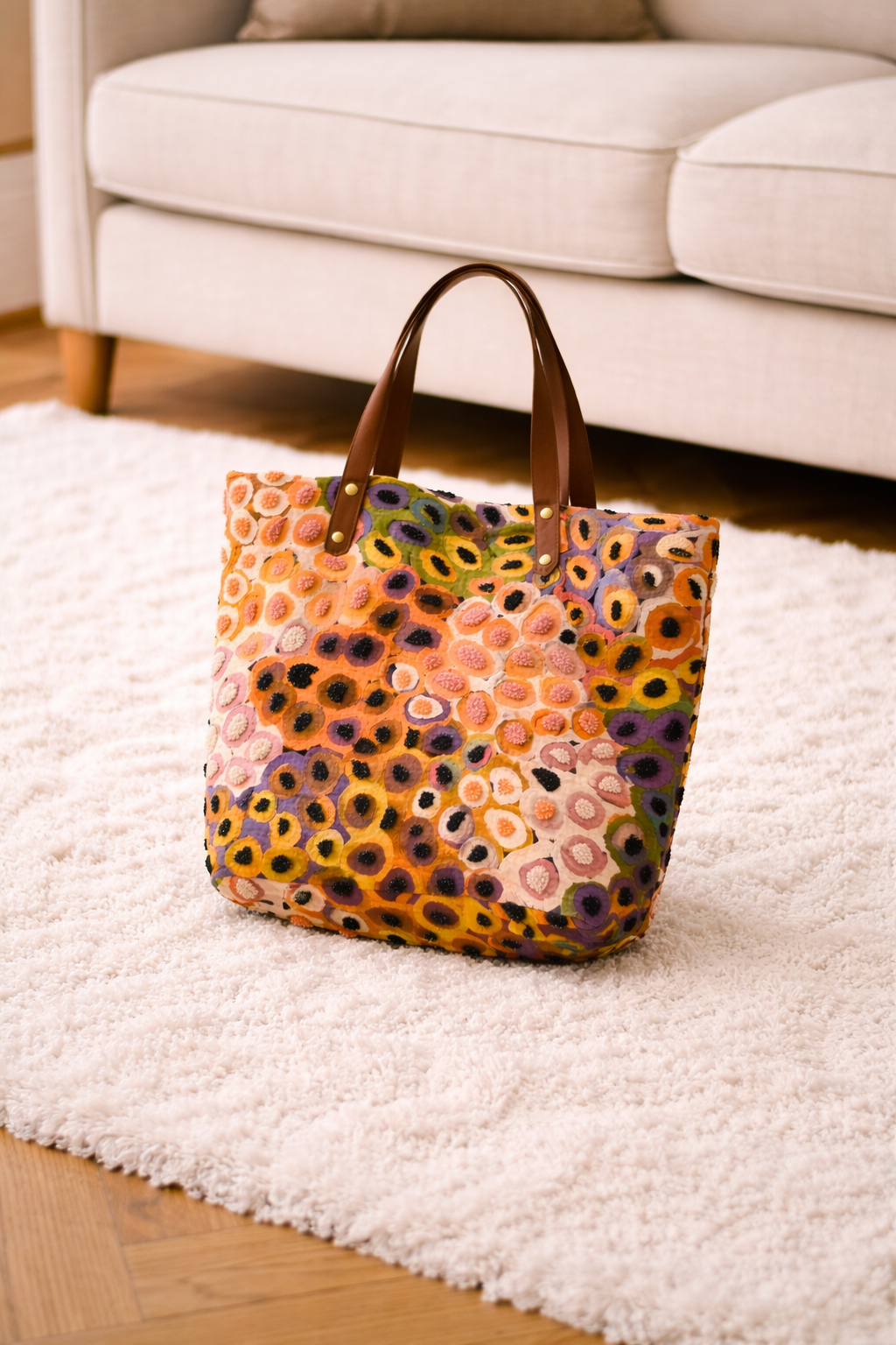 Embroidered Abstract Cotton Tote Bag – 40x48 cm