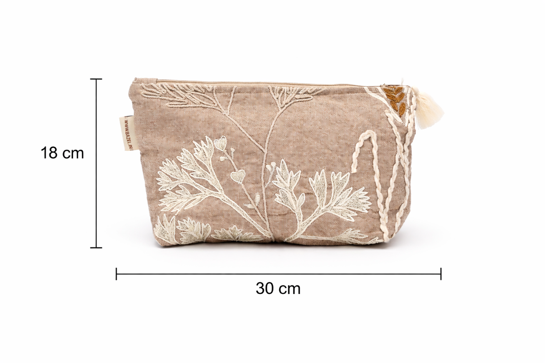 Cotton Pouch – Botanical Embroidered Design – 18x30 cm