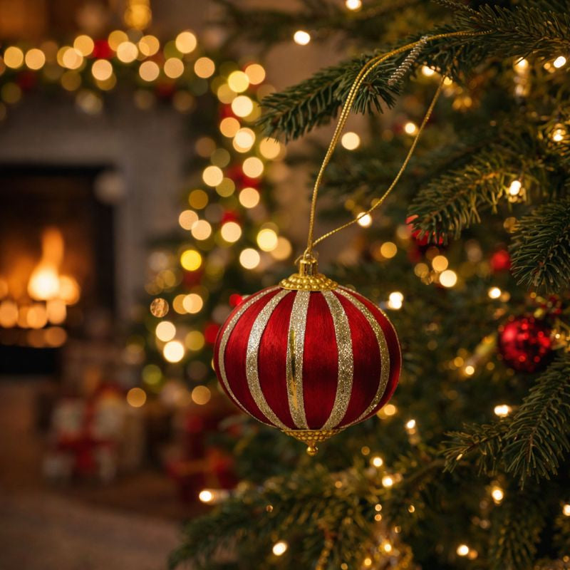 Mini Red & Gold Hanging Christmas Ball – Set of 4