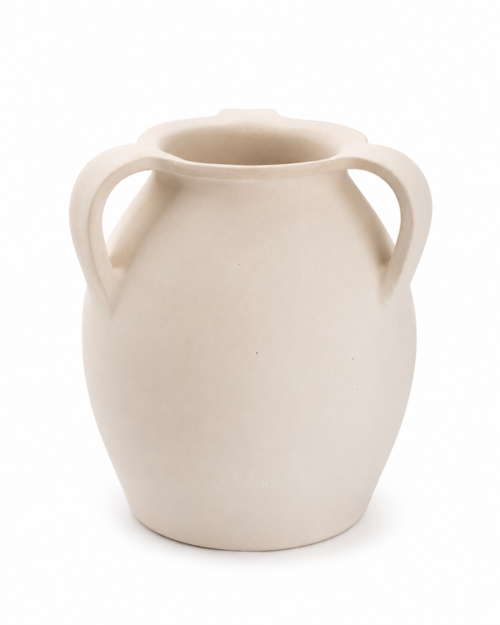 White Amphora Terracotta Vase with Twin Handles | Handmade Mediterranean Decorative Floor Vase