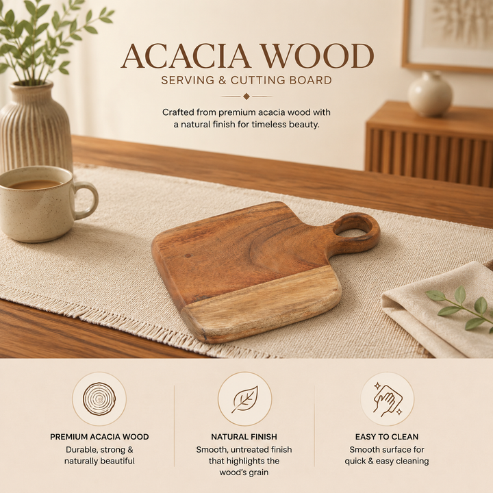 Timber Craft Chopping Board in Natural Acacia Wood 15x22 cm