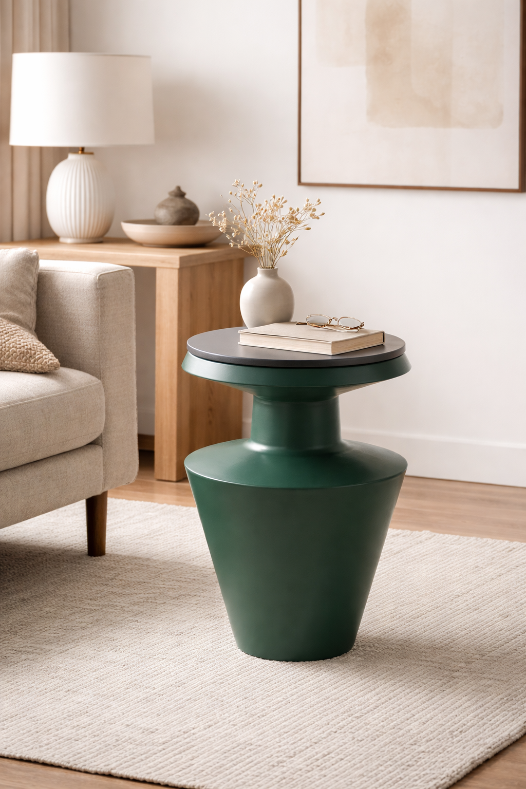 Compact Green Metal Side Table Modern Accent Décor