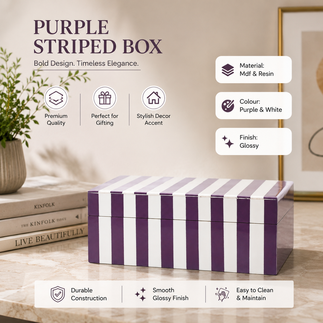Purple Striped Resin Storage Box Glossy MDF Decorative Case