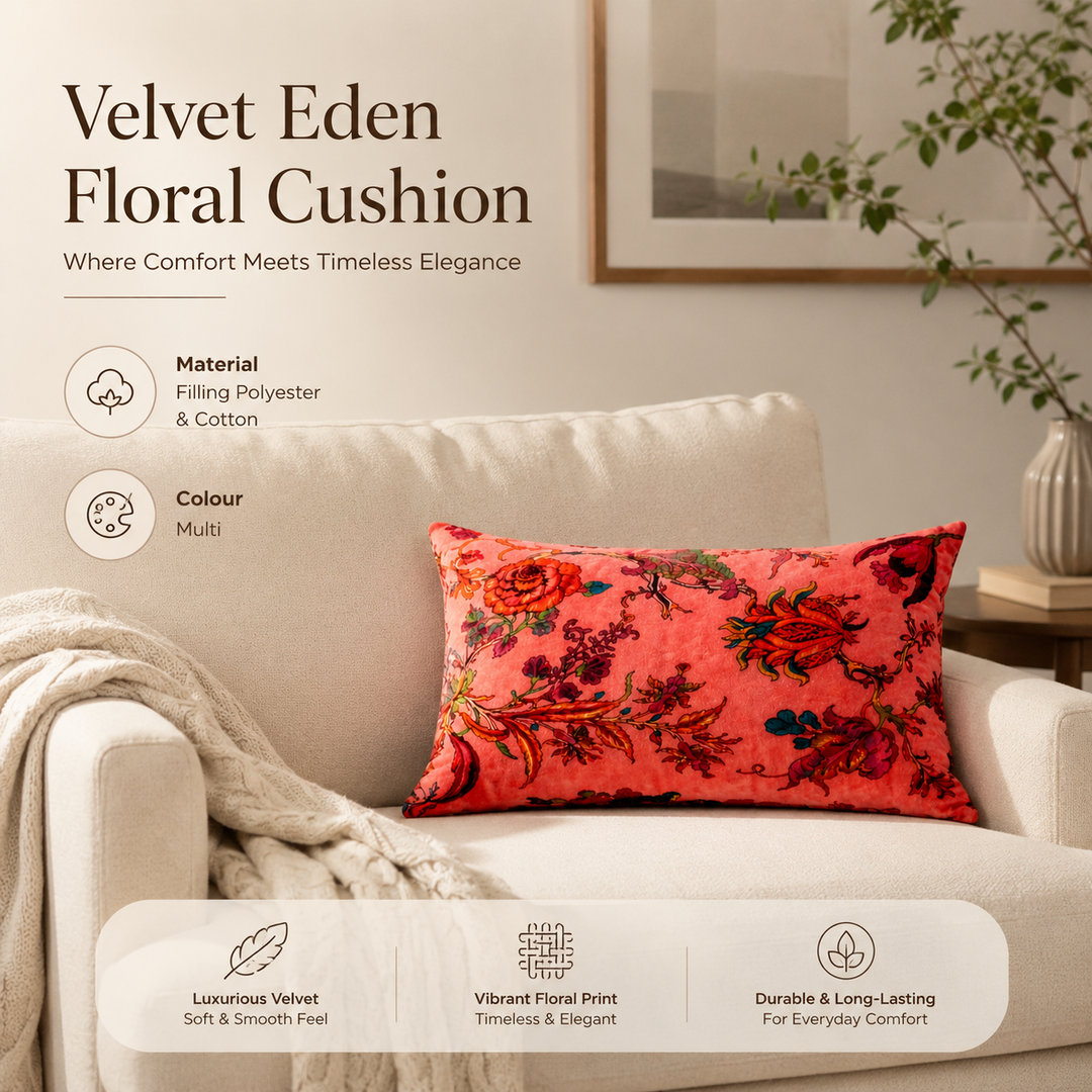 Velvet Eden Floral Cotton Cushion 35 x 60 cm