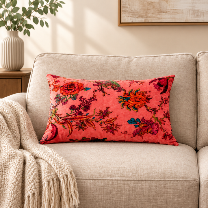 Velvet Eden Floral Cotton Cushion 35 x 60 cm