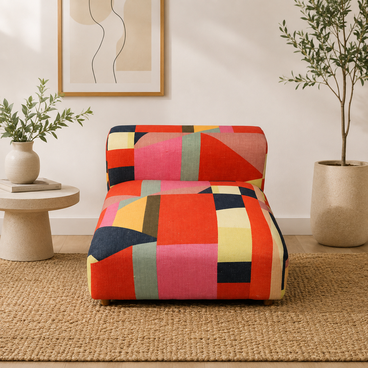 Geometric Cotton Floor Daybed with Backrest -Multicolor