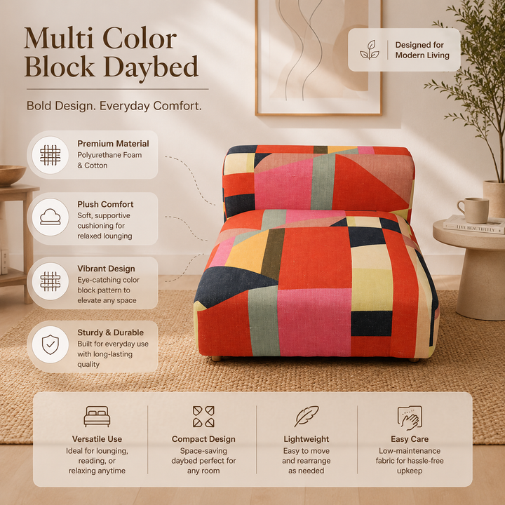 Geometric Cotton Floor Daybed with Backrest -Multicolor
