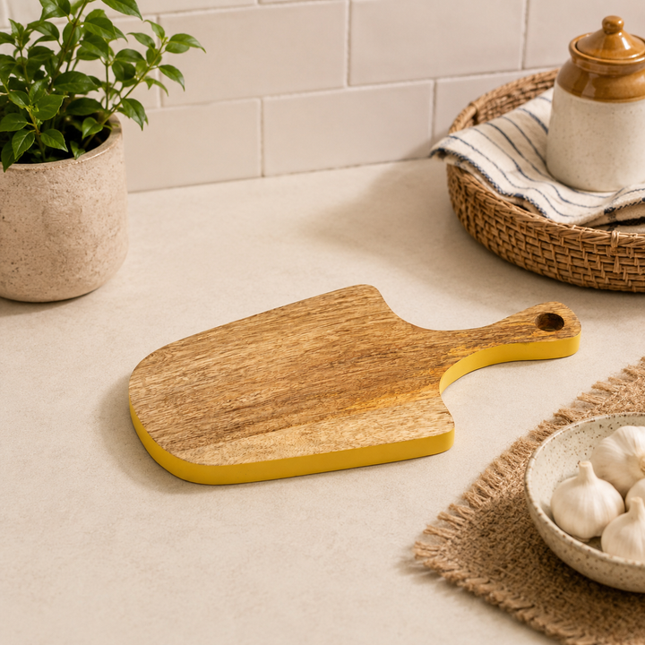 Citron Mango Wood Serving Board with Handle Design