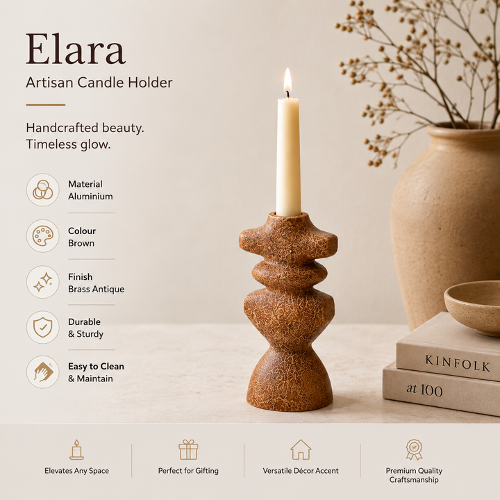 Brown Textured Aluminium Candle Holder