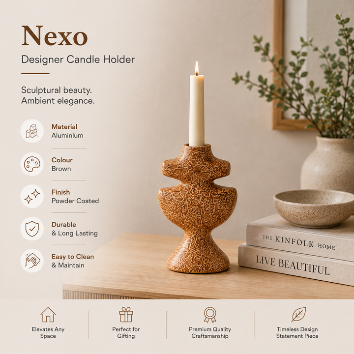 Brown Textured Aluminium Candle Holder – Sculptural Design