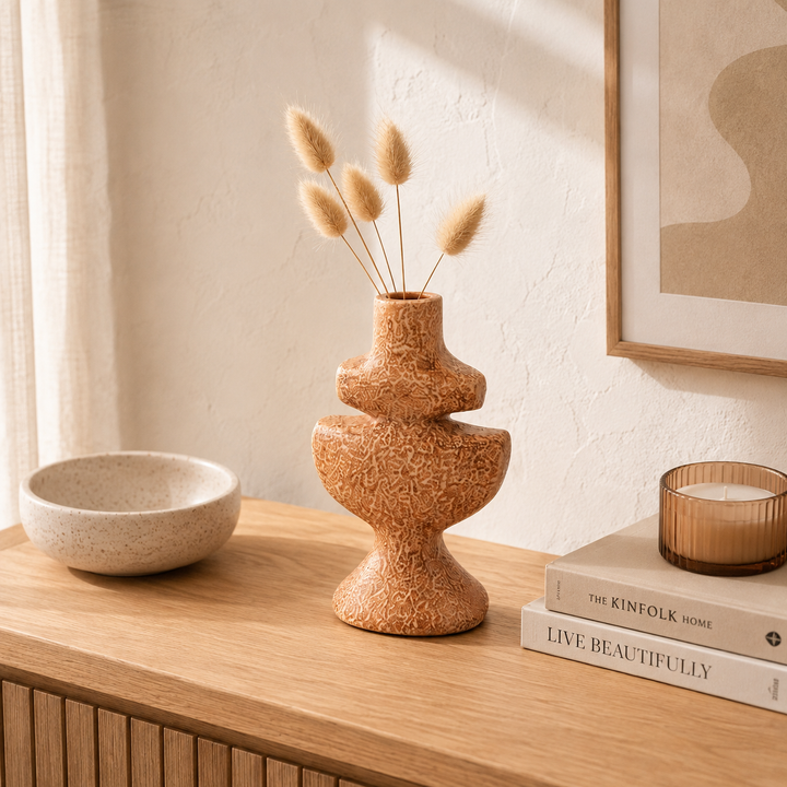 Brown Textured Aluminium Candle Holder – Sculptural Design