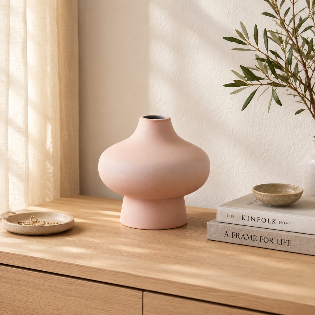 Ivory Powder-Coated Aluminium Vase – Sculptural Form