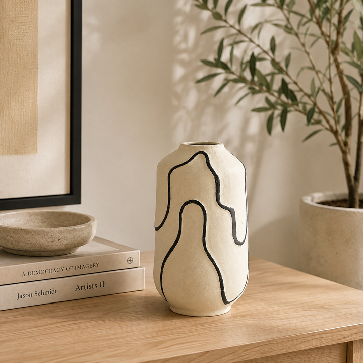 Sumi Aluminium Vase – Cream Powder Coated Tabletop Décor (30 cm)