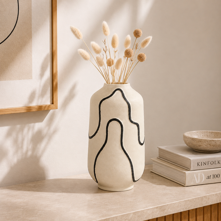 Sumi Aluminium Vase – Cream Powder Coated Tabletop Décor (30 cm)