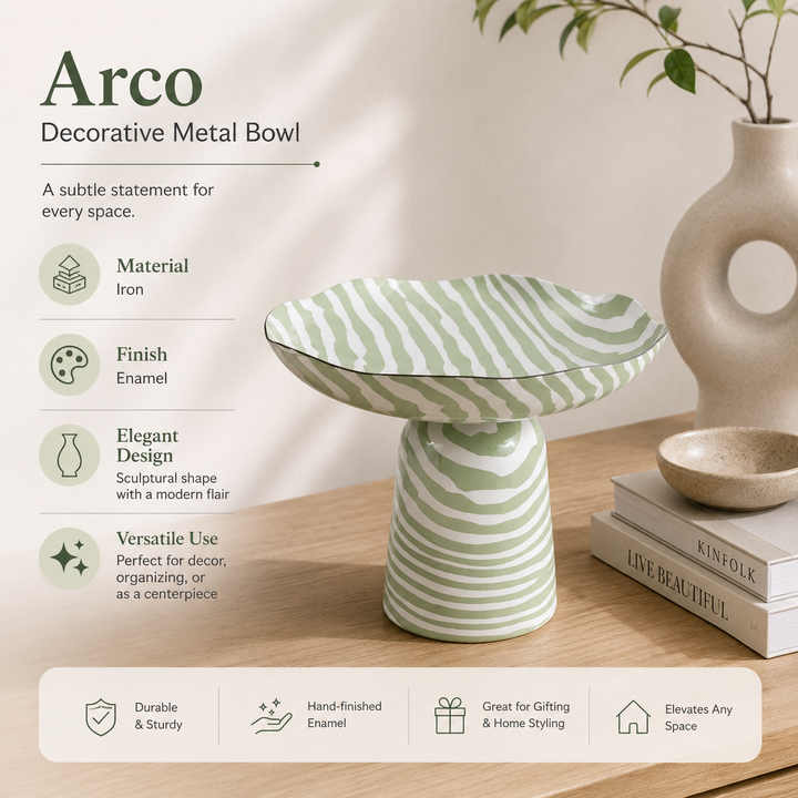 Poko Iron Bowl – Enamel Printed Decorative Tabletop Accent (24 cm)`