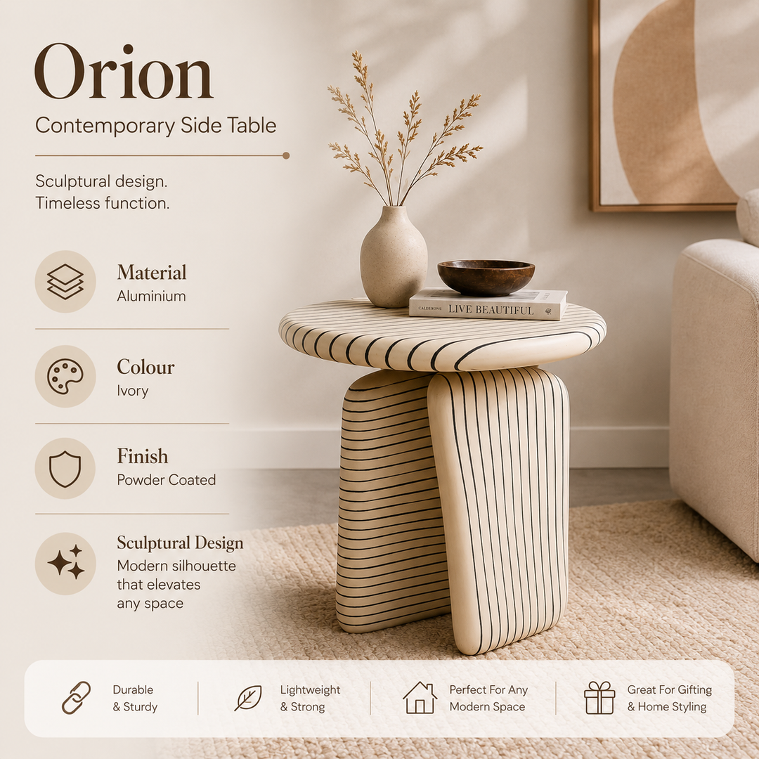 Modern Aluminium Side Table – Ivory Powder Coated (51 cm)