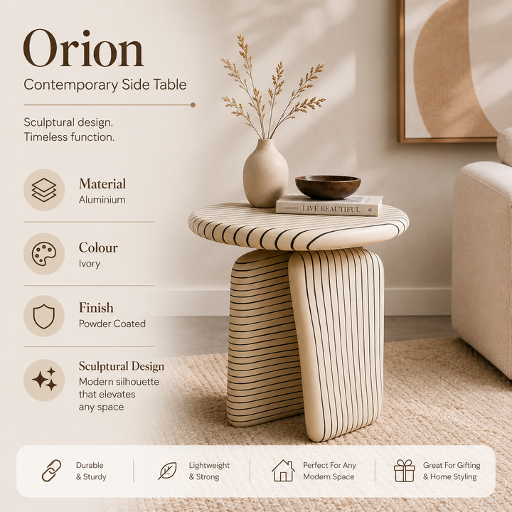 Modern Aluminium Side Table – Ivory Powder Coated (51 cm)