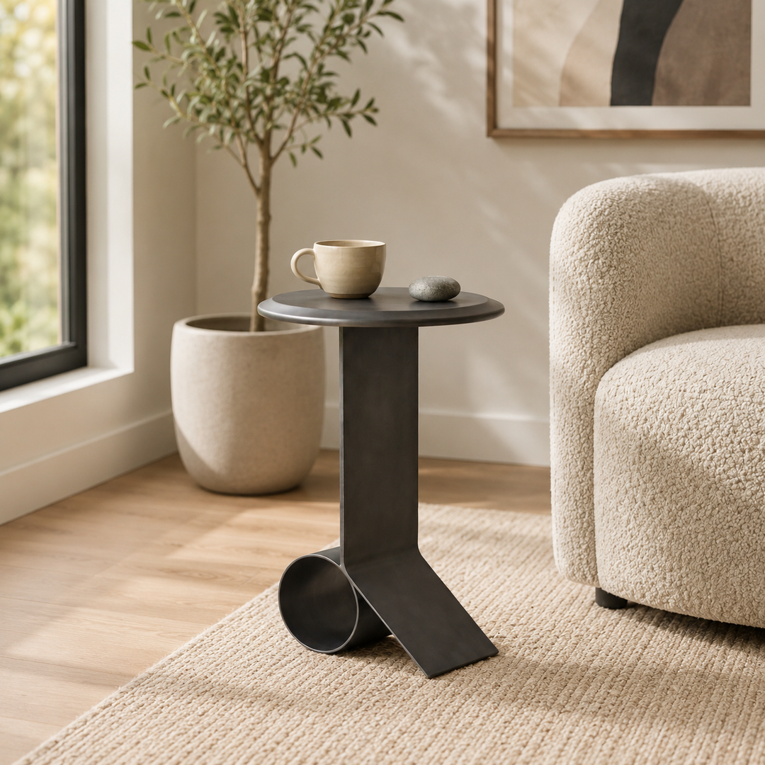 Solree Iron Side Table – Black Powder Coated Modern Accent (55 cm)