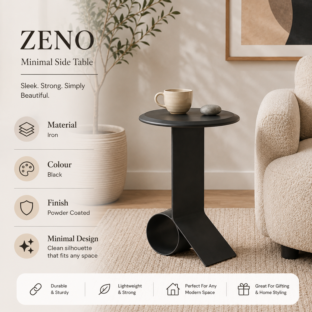 Solree Iron Side Table – Black Powder Coated Modern Accent (55 cm)