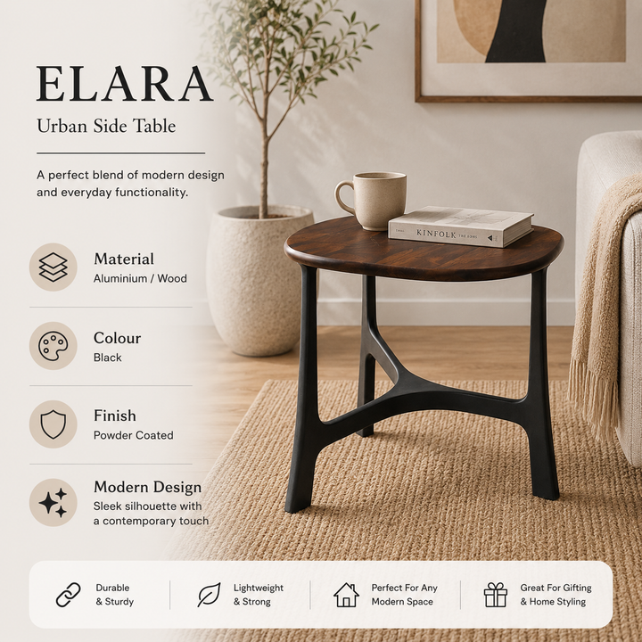 Solace Round Coffee Table – Black Aluminium & Wood 58cm